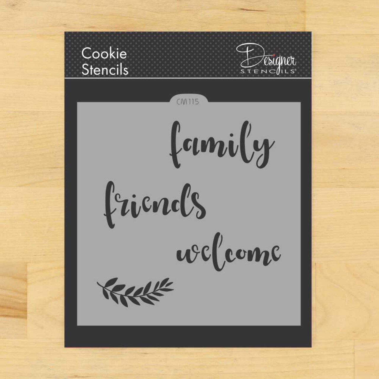 Family, Friends, Welcome Cookie & Craft Stencil | CM115 by Designer Stencils | Cookie Decorating Tools | Baking Stencils for Royal Icing, Airbrush, Dusting Powder | Craft Stencils for Canvas, Paper, Wood | Reusable Food Grade Stencil